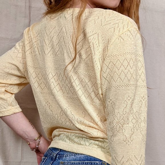 Vintage Y.K Button Cardigan in Pastel Yellow - Picture 5 of 8
